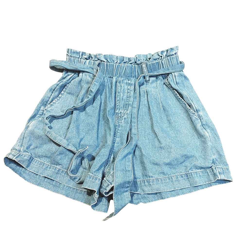 American Eagle Outfitters AEO Size XS Extra Small Paper Bag Blue Shorts Pockets